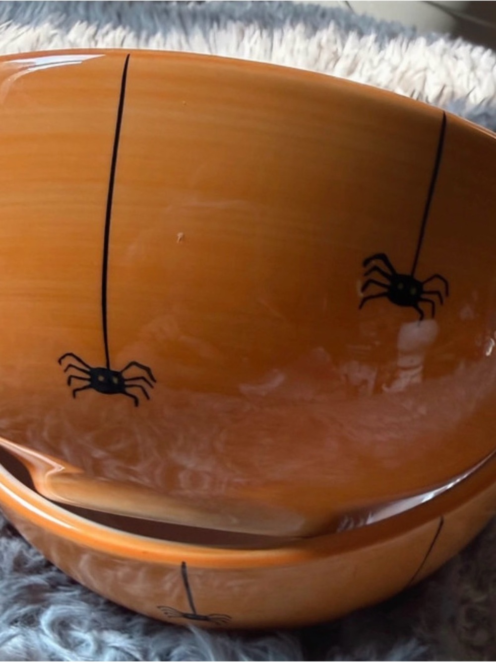 Set of 2 Vintage 2002 Hausenware Halloween Orange Ceramic Spider Bowls